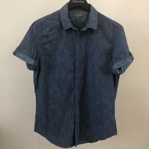 Blue Calvin Klein Short Sleeved Button Up (Medium)